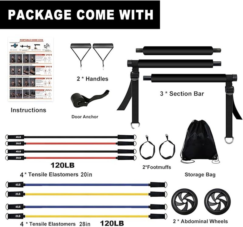 OSCILLATING SLIM Pilates bar kit Multiple Fitness bar with Resistance Bands, Ab Rollers.Core Strength Training Equipment. Squat Machine for Men and Women.Portable Home Gym Pilates bar kit for Full Body Training Women - Image 5
